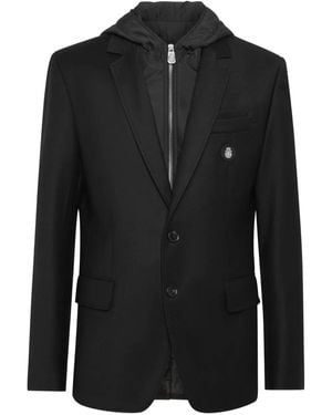 Billionaire Hooded Button-fastening Blazer - Black