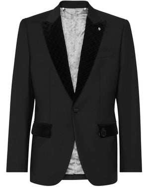 Billionaire Classic Velvet-Trimmed Tailored Blazer - Black
