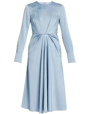 Erdem Embroidered Draped Long-Sleeved Midi Dress - Blue