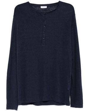 Gusari Linen Henley T-Shirt - Blue