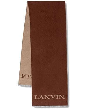 Lanvin Logo-Intarsia Frayed Scarf - Brown