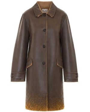 Miu Miu Einreihiger Mantel Aus Wolle Und Shearling - Braun