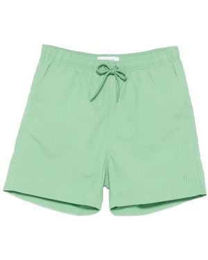 Norse Projects Drawstring Logo-Embroidered Swim Shorts - Green