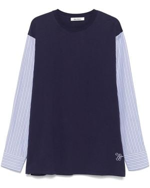 Wales Bonner クルーネック長袖tシャツ ブルー FW24/25 WALES BONNER(ウェールズボナー)のメンズ Tシャツ・カットソー