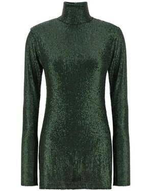 Norma Kamali Sequin High-Neck Mini Dress - Green