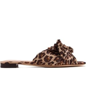 Loeffler Randall Emilia Leopard-Pattern Pleated-Bow Flat Sandals - Brown