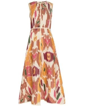Emporio Sirenuse Ikat-Print Sleeveless Midi Dress - White