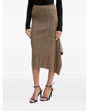 Sisley Ribbed Asymmetric Midi Skirt - Natural