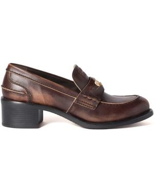 Miu Miu 50Mm Leather Band Coin Loafers - Brown