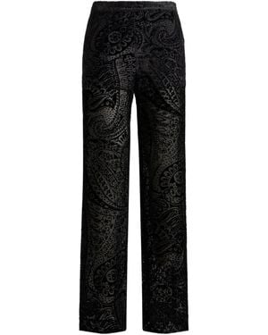 Etro Burnout Velvet Palazzo Trousers With Floral Paisley Motif - Black