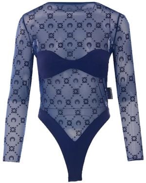 Marine Serre Moon-Print Mesh Bodysuit - Blue