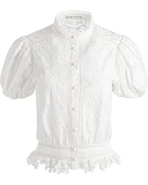 Alice + Olivia Loryn Bluse mit Spitzenbesatz - Weiß