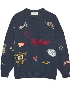 The Great Patch-Detail Crew-Neck Sweater - Blue