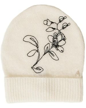 Twinset Knitted Beanie With Floral Embroidery - Natural