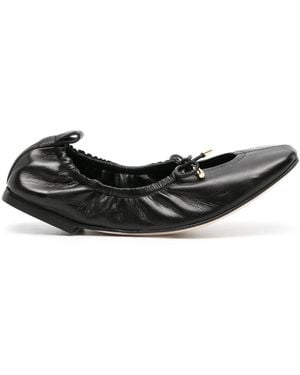 SCAROSSO Margot Leather Ballerina Shoes - Black