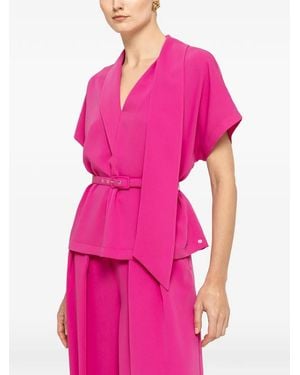 Nissa Belted Scarf-Detail Top - Pink