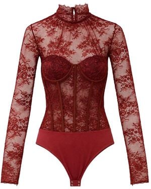 retroféte Valentina Lace-Panelled Bodysuit - Red