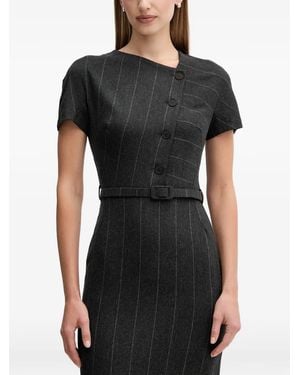 Sandro Ferrone Pinstripe-Pattern Belted Midi Dress - Black