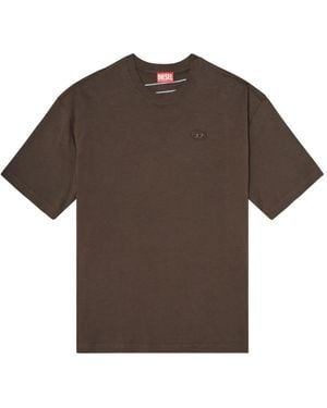 DIESEL Logo-Embroidered Washed-Finish T-Shirt - Brown