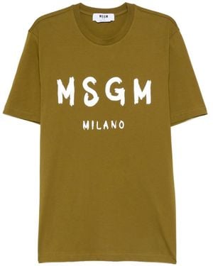 MSGM Cotton T-Shirt With Front Printed Logo - Green