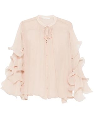 PHILIA LOFT Ruffled Tie-Neck Blouse - Natural