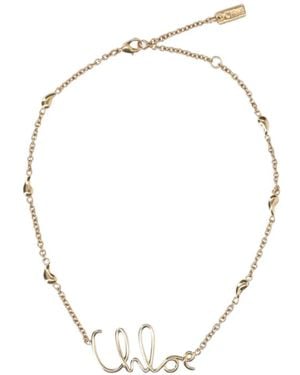 Chloé Logo-Plaque Necklace - Metallic