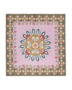 La DoubleJ Floral-Mandala Square Scarf - Pink