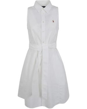 Polo Ralph Lauren Sleeveless Belted Shirt Mini Dress - White