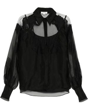 Zuhair Murad Lace-Appliqué Organza Shirt - Black