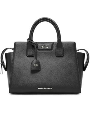 ARMANI EXCHANGE Saffiano-Effect Logo-Plaque Tote Bag - Black