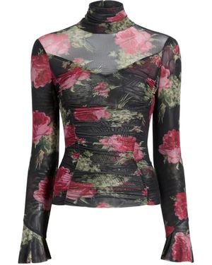 Cinq À Sept Baroque Roses Lucy Turtleneck Mesh Top - Black