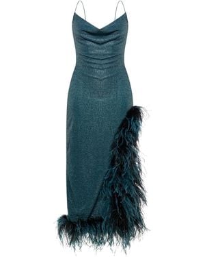 Oséree Lumière Plumage Cowl-Neck Asymmetric Dress - Green
