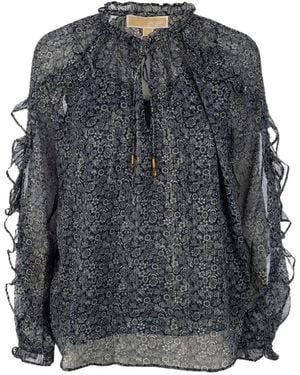 Michael Kors Ruffled Floral Blouse - Gray