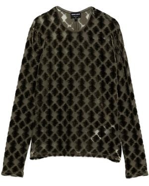 Giorgio Armani Geometric-Pattern Velvet T-Shirt - Black
