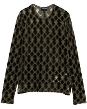 Giorgio Armani Geometric-Pattern Velvet T-Shirt - Black