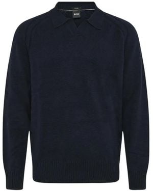 BOSS Polo-Collar Raglan-Sleeve Sweater - Blue