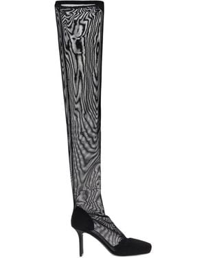 Courreges Square-Toe Mesh Thigh Boots - Black