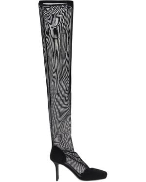 Courreges Mesh Overknee Laarzen Met Vierkante Neus - Zwart