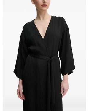 Isabelle Blanche Fringe-Detail Wrap Midi Dress - Black