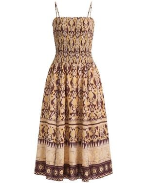 Maria Cher Abstract-Print Smocked Midi Dress - Natural
