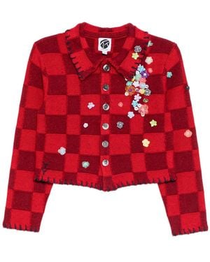 YANYAN KNITS Shrunken-Work Cardigan - Red