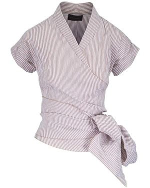Talbot Runhof Striped Wrap Blouse - Purple