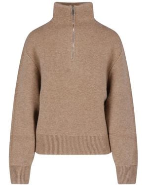 Almada Label Quarter-Zip Knitted Jumper - Natural