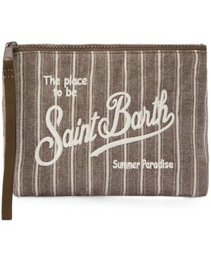 MC2 Saint Barth Aline Striped Logo-Embroidered Clutch Bag - Gray