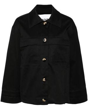 Ganni Knot-Detail Canvas Shirt Jacket - Black
