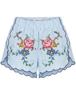 ORSINA Pantalones Cortos New Roses Con Bordado Floral - Azul