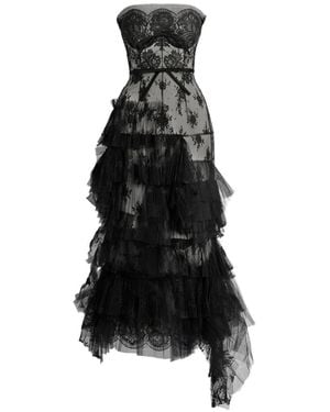 Erdem Pleated Lace-Trimmed Bustier Midi Dress - Black