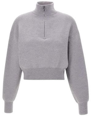 Victoria Beckham High-Neck Zip-Front Sweatshirt - Grey