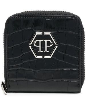 Philipp Plein Mini Crocodile-Embossed Leather Wallet - Black