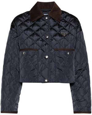 Prada Triangle-Logo Quilted Jacket - Blue